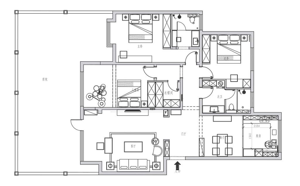 178平三居室户型图