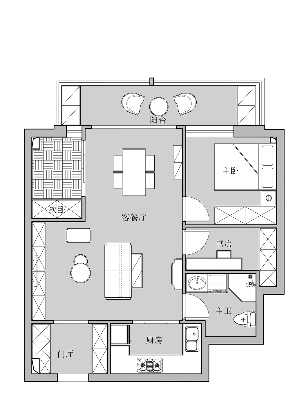 65平一居室户型图
