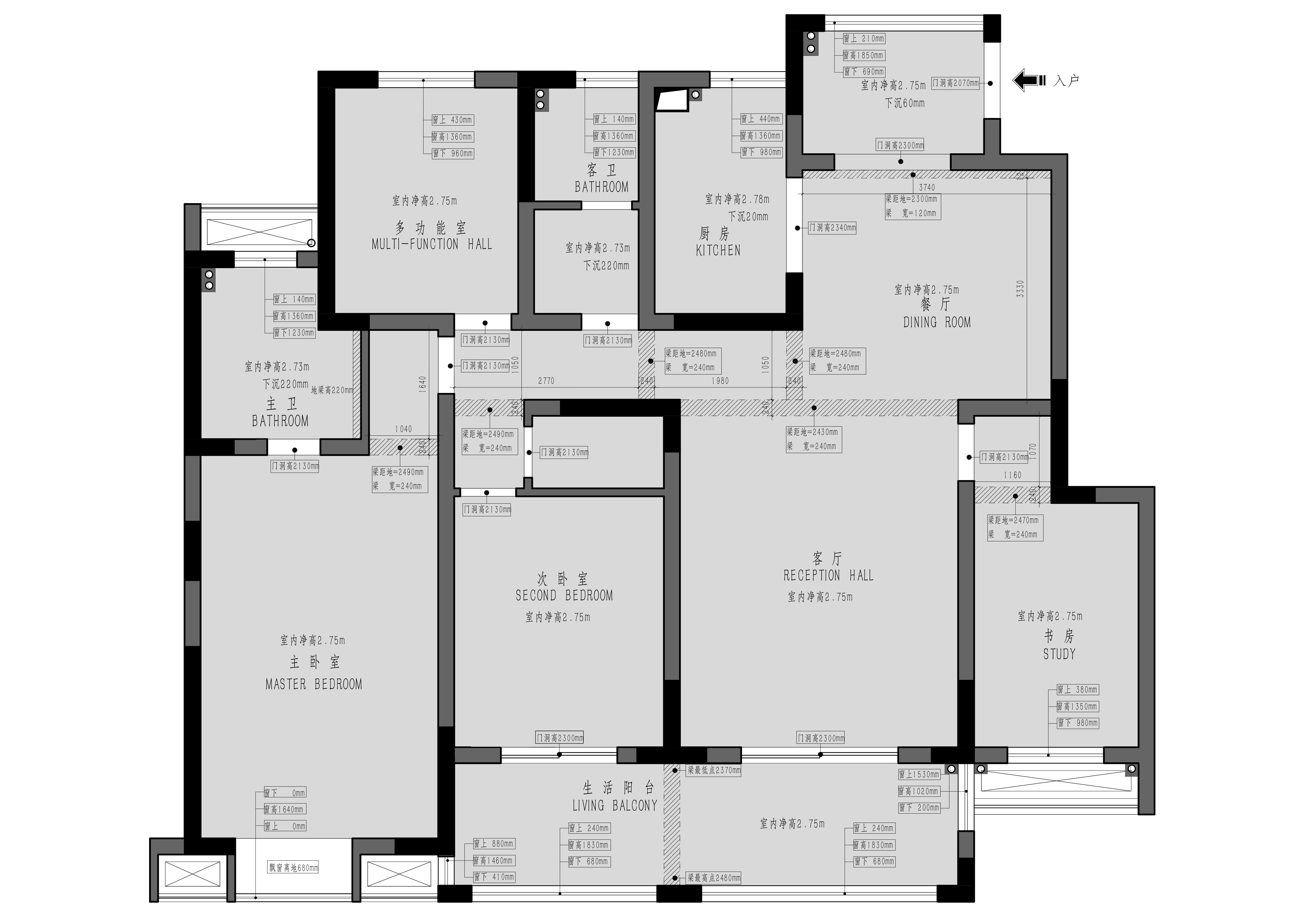 168平四居室户型图