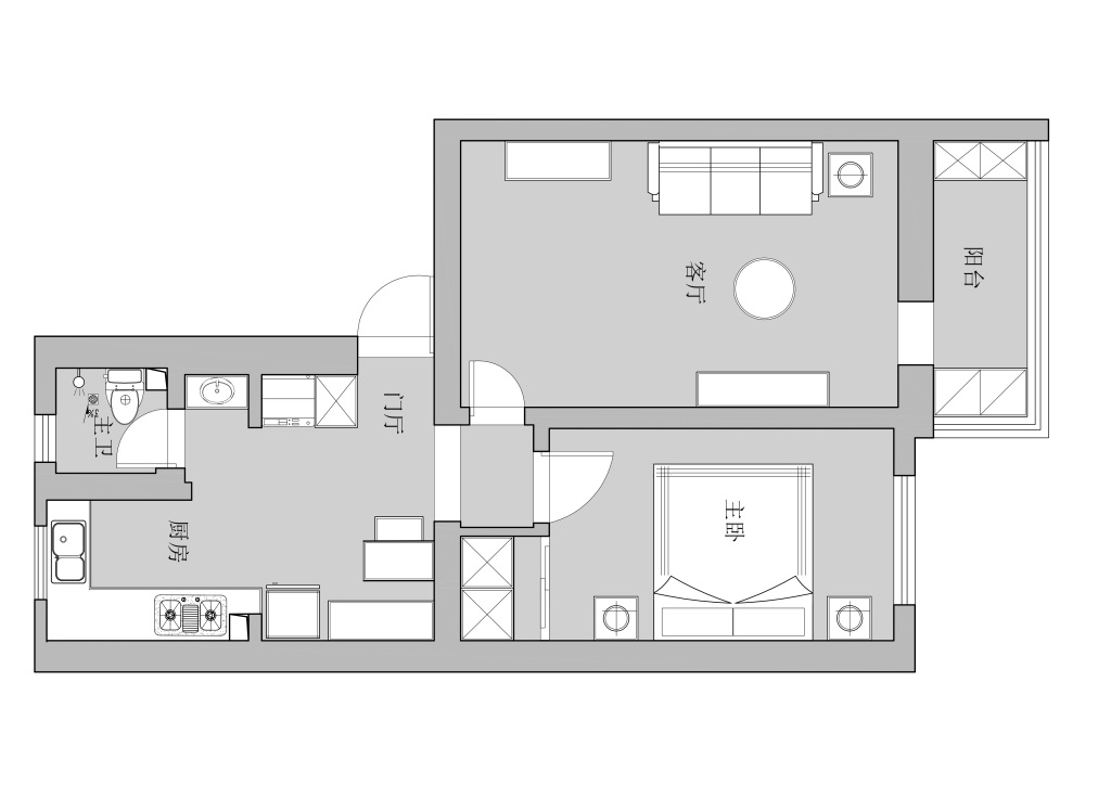 46平一居室户型图