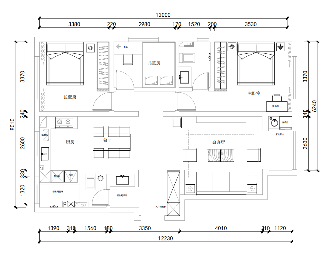 129平三居室户型图