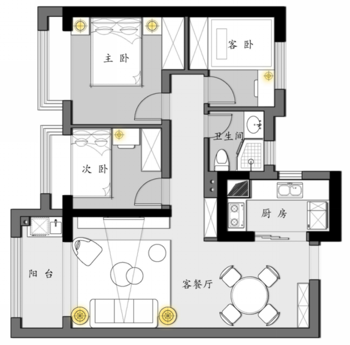 89平三居室户型图