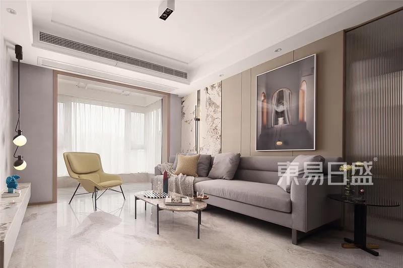 客厅-客厅整体色调浅灰为主，其中米色使得设计尽可能的舒适和克制，干净整洁，舒适度高。.jpg