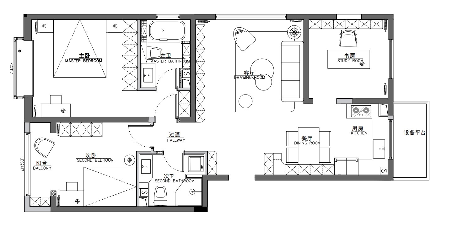115平三居室户型图