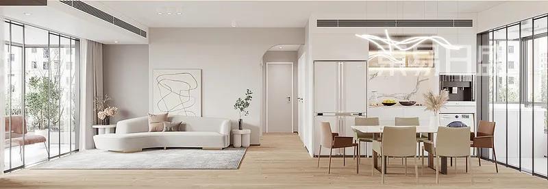 客厅-客厅作为一个家的中心，对内它承载了着一家人的喜好，对外它又是一个待人接物的重要空间，所以在设计上既要有家的温暖又要有都市的时尚感。客厅整体以木色和白色为主，大量的木质家具搭配浅色调的软装，营造出清新文艺的居家氛围。.jpg
