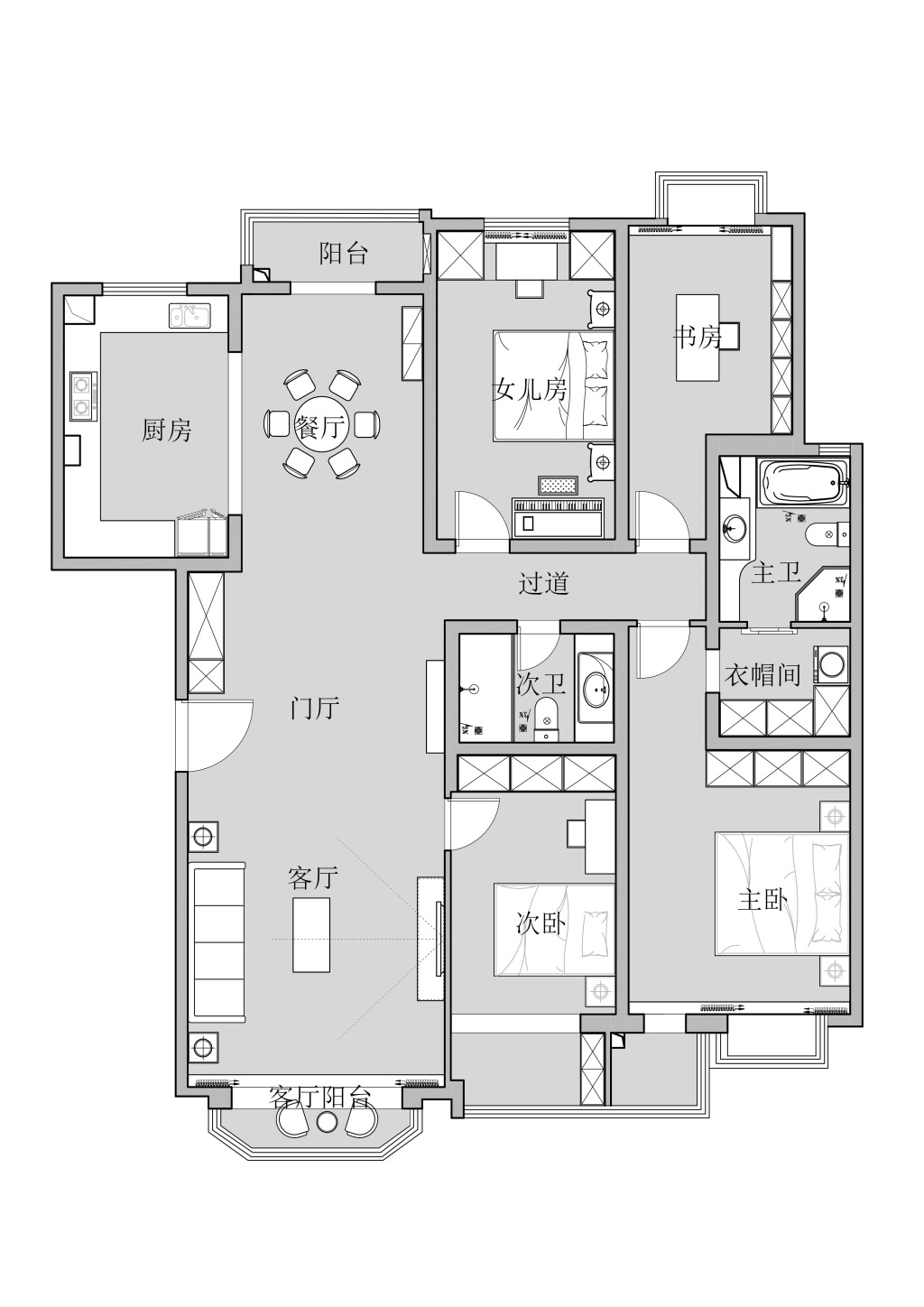156平三居室户型图