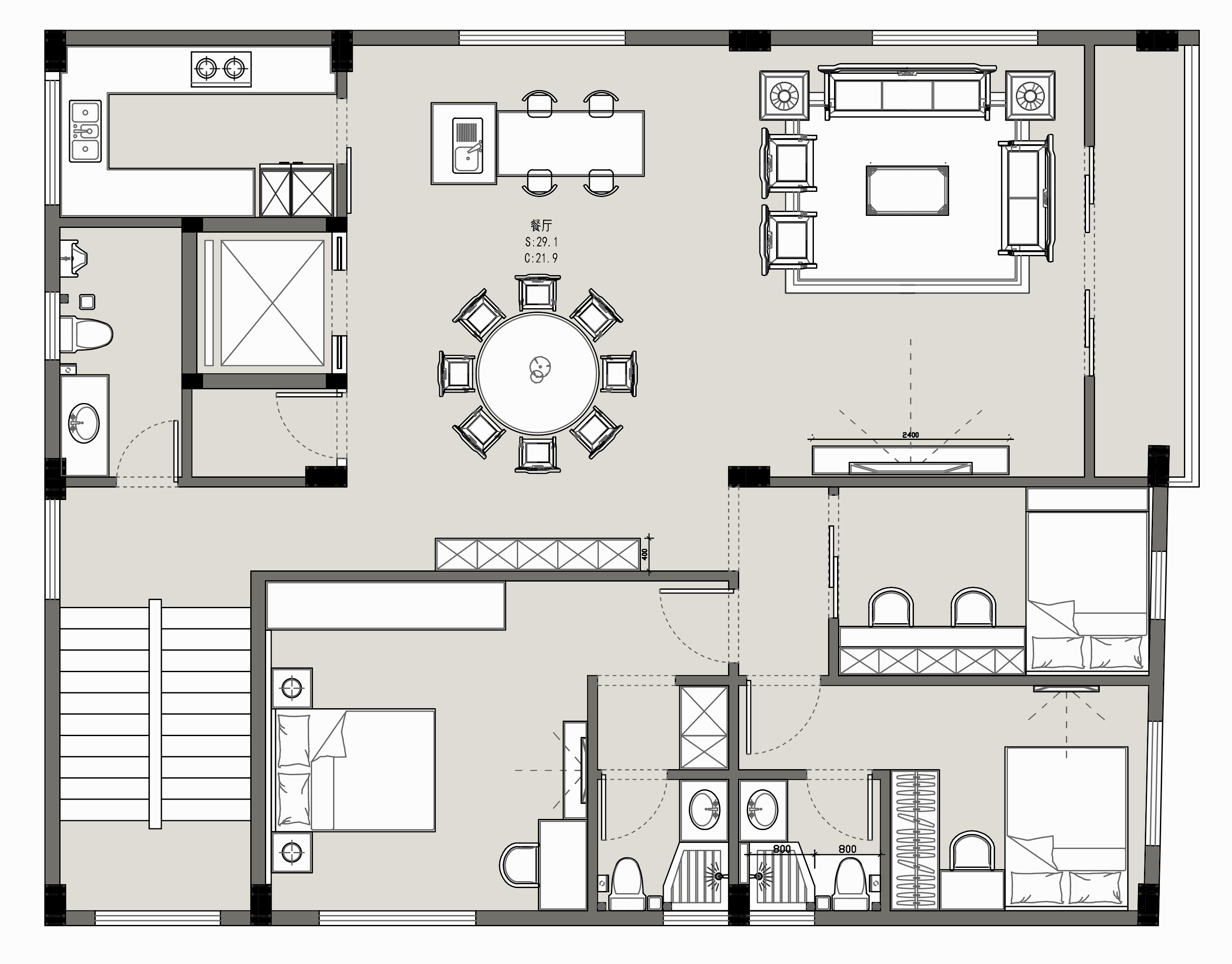 151平三居室户型图