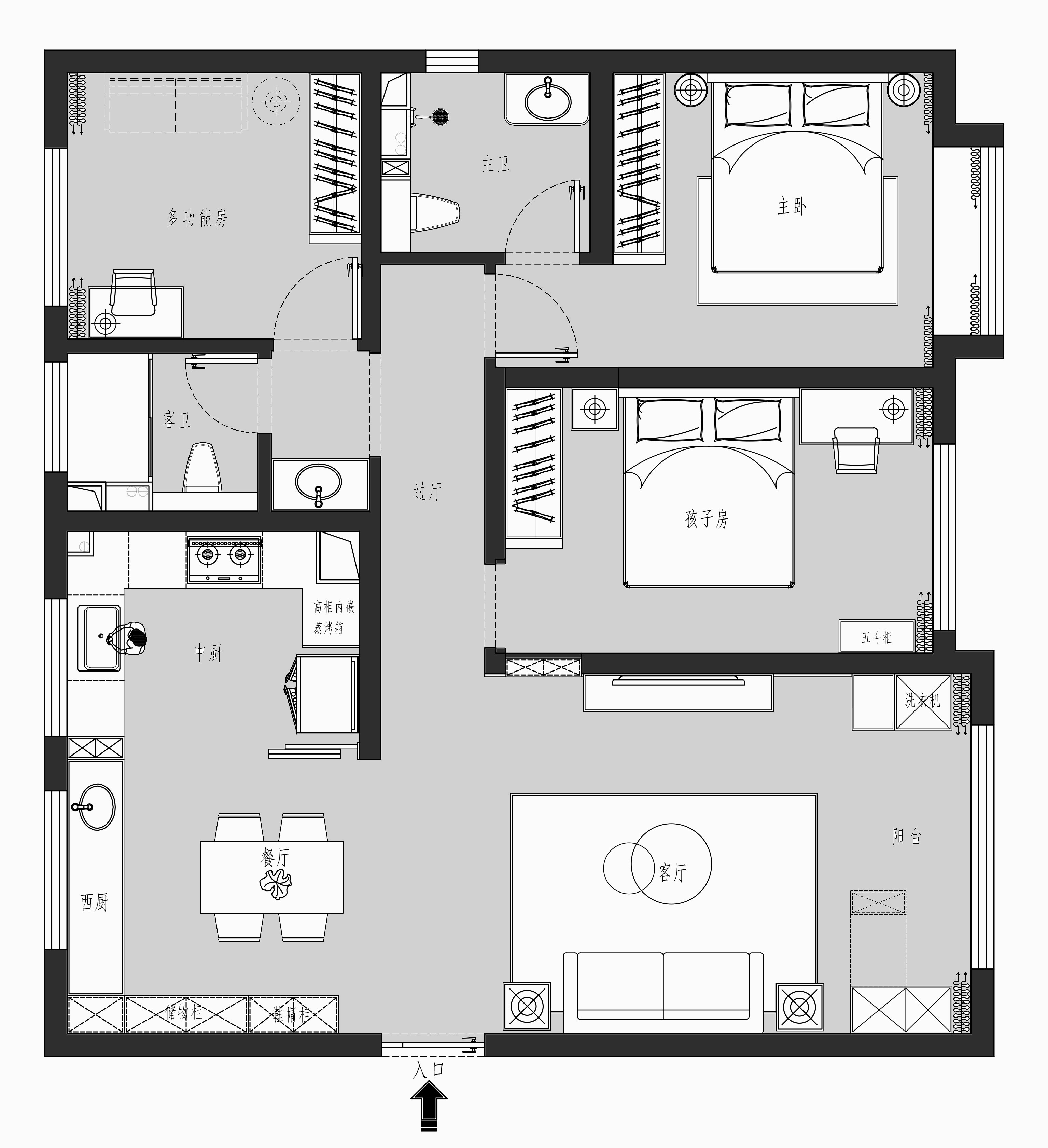 125平三居室户型图