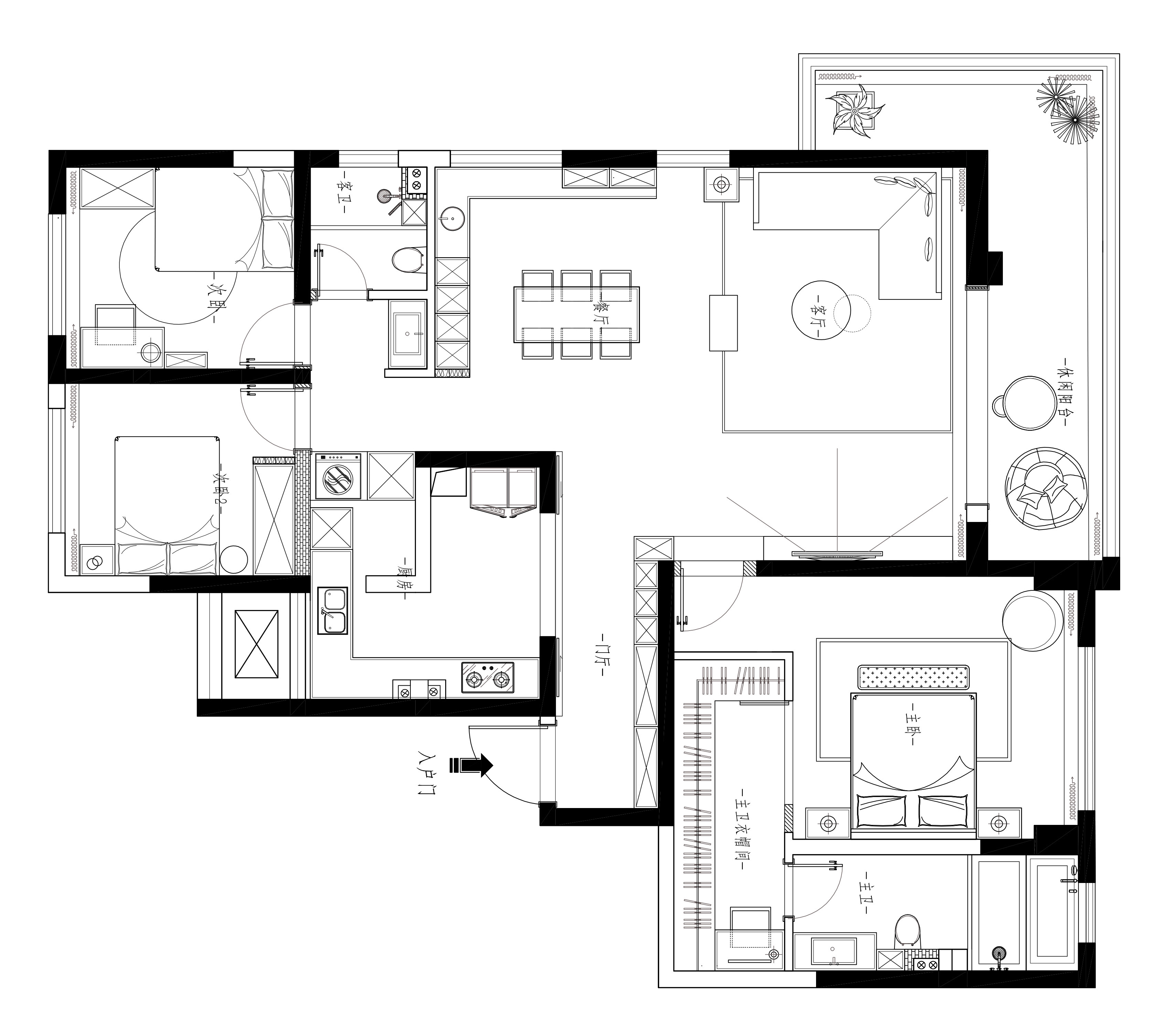 166平三居室户型图