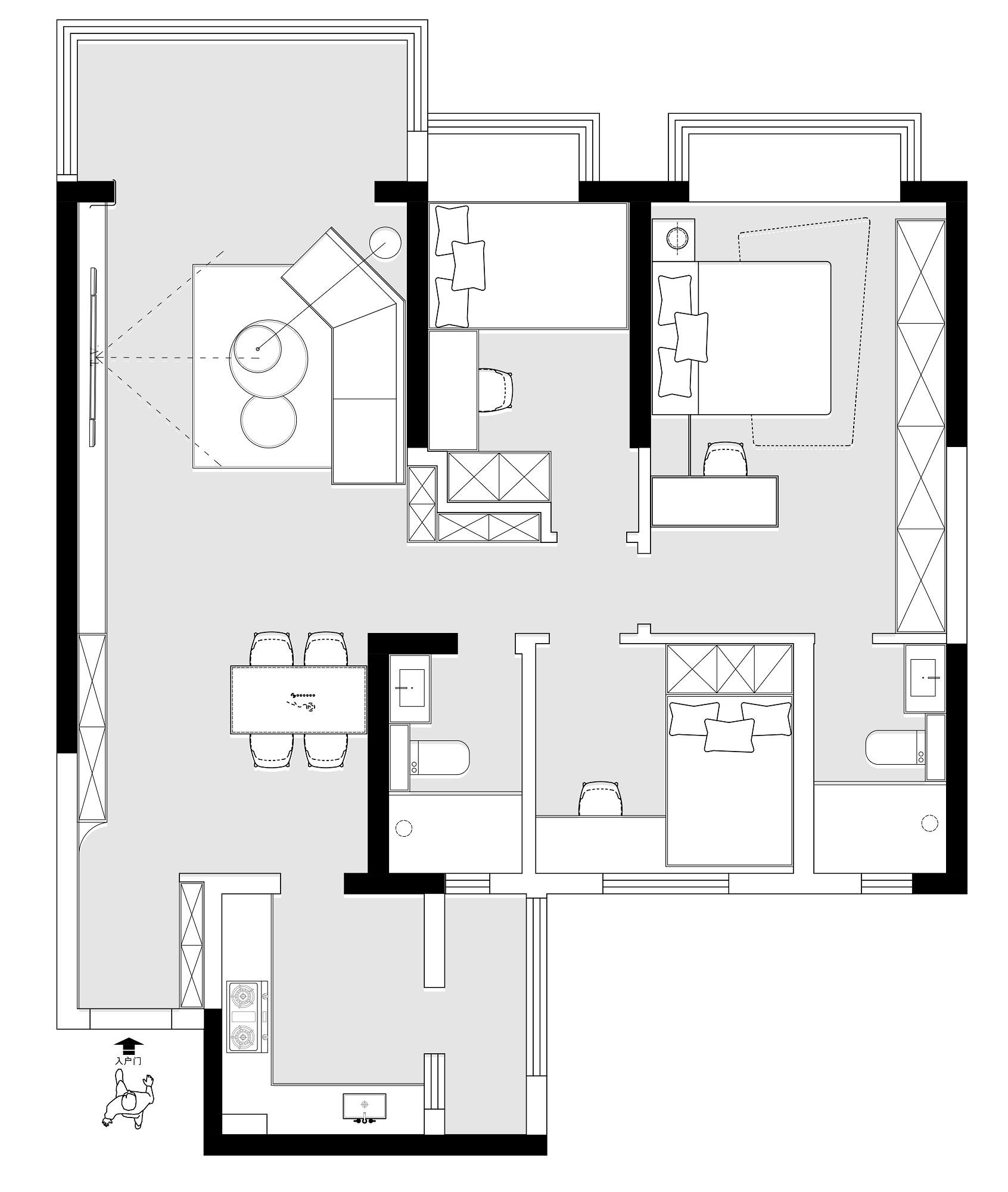 135平三居室户型图