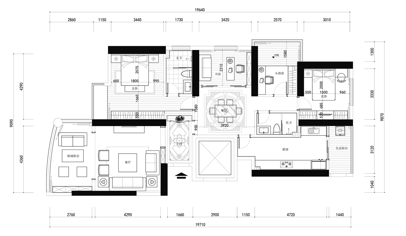 180平三居室户型图