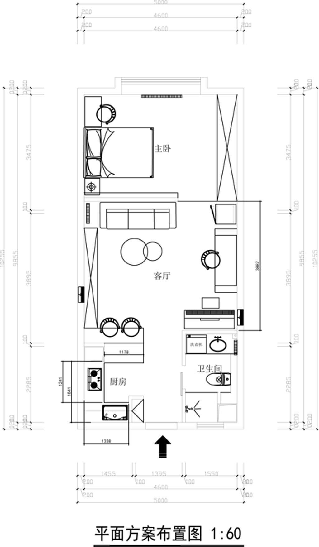 50平一居室户型图