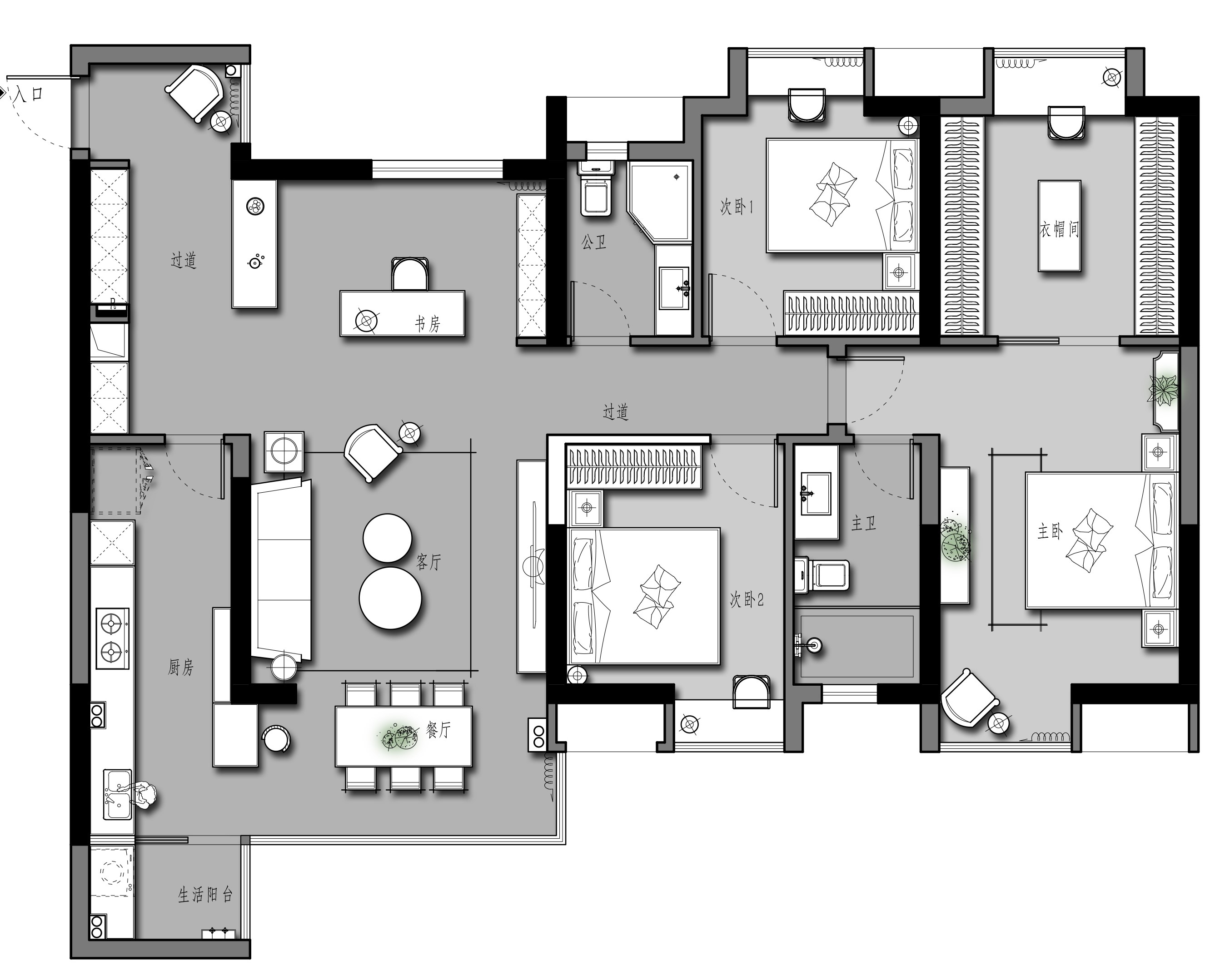 146平三居室户型图
