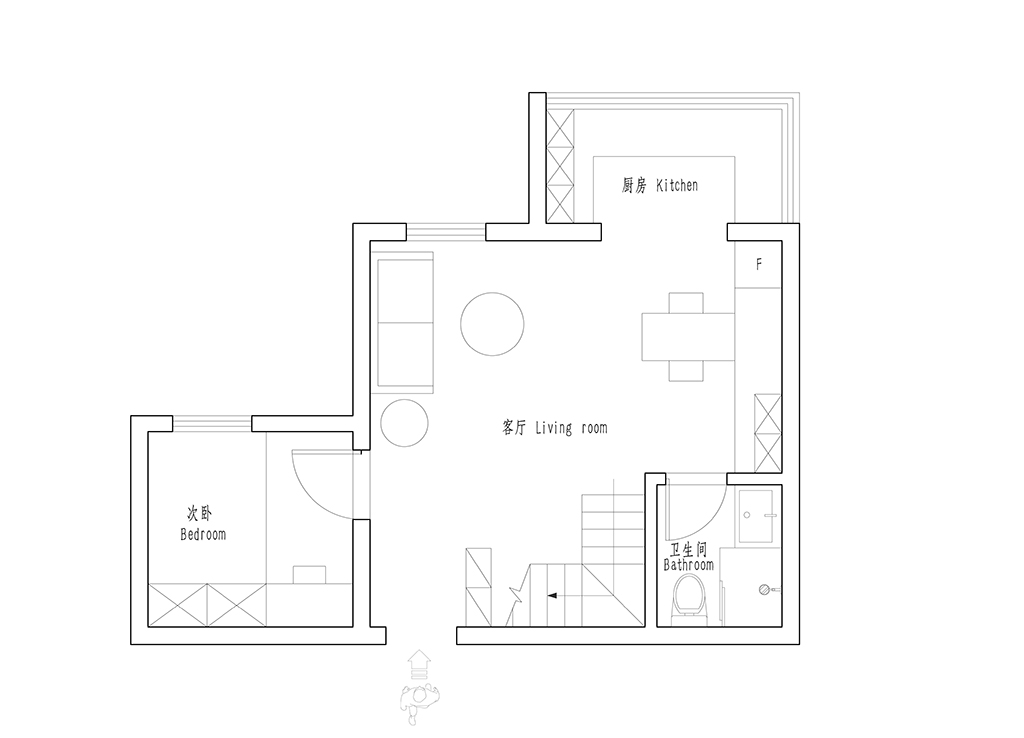 52平二居室户型图