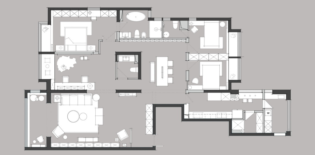 250平四居室户型图