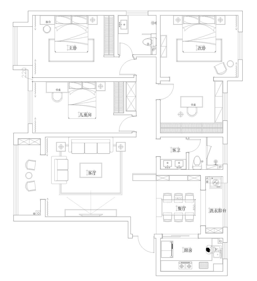 170平二居室户型图