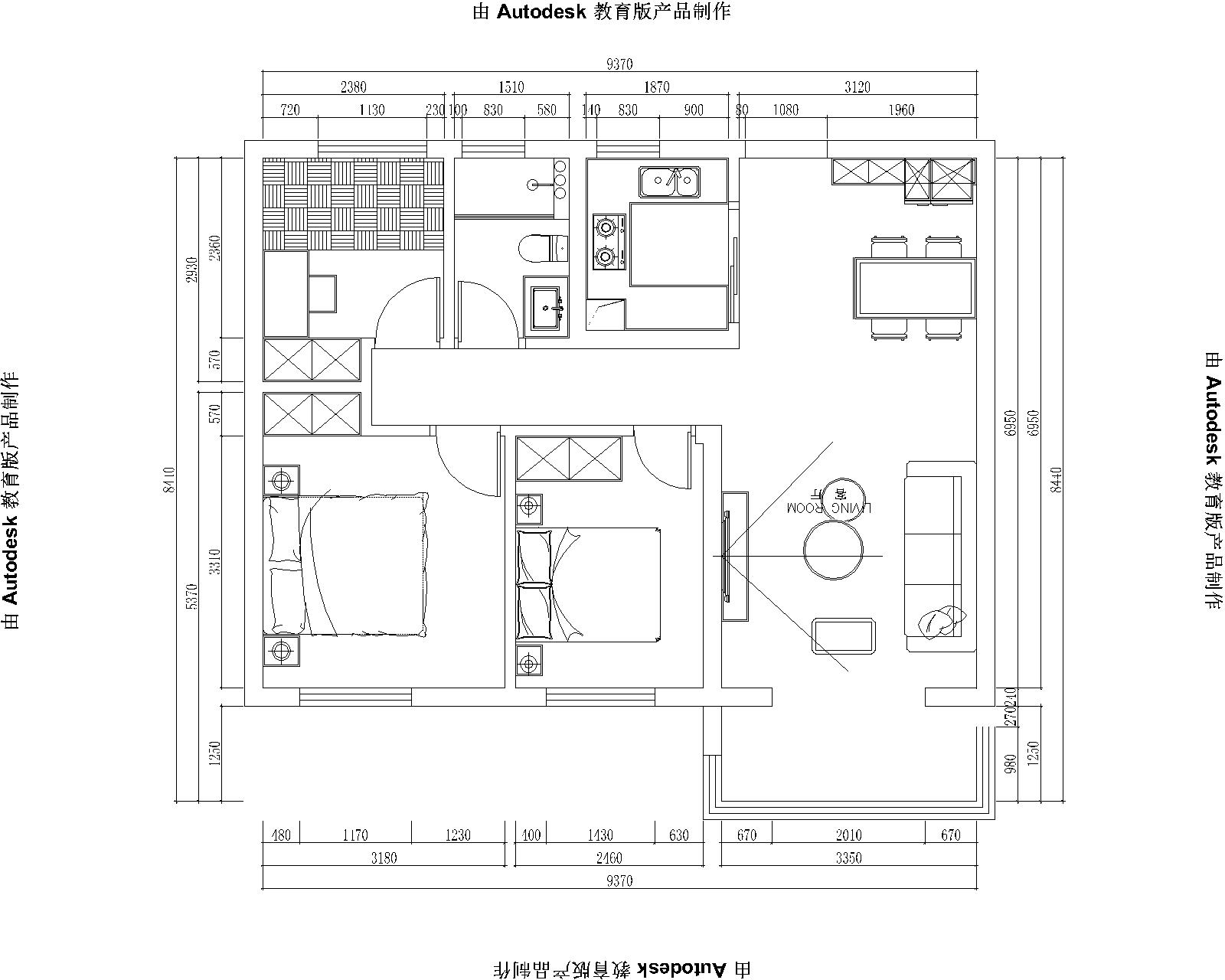 98平三居室户型图