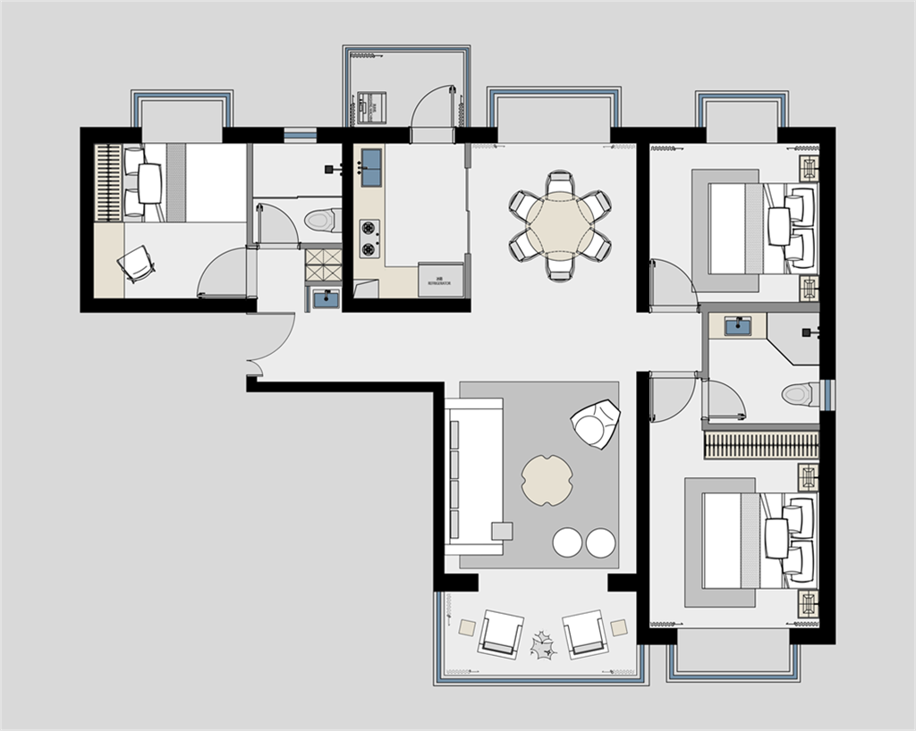 110平三居室户型图