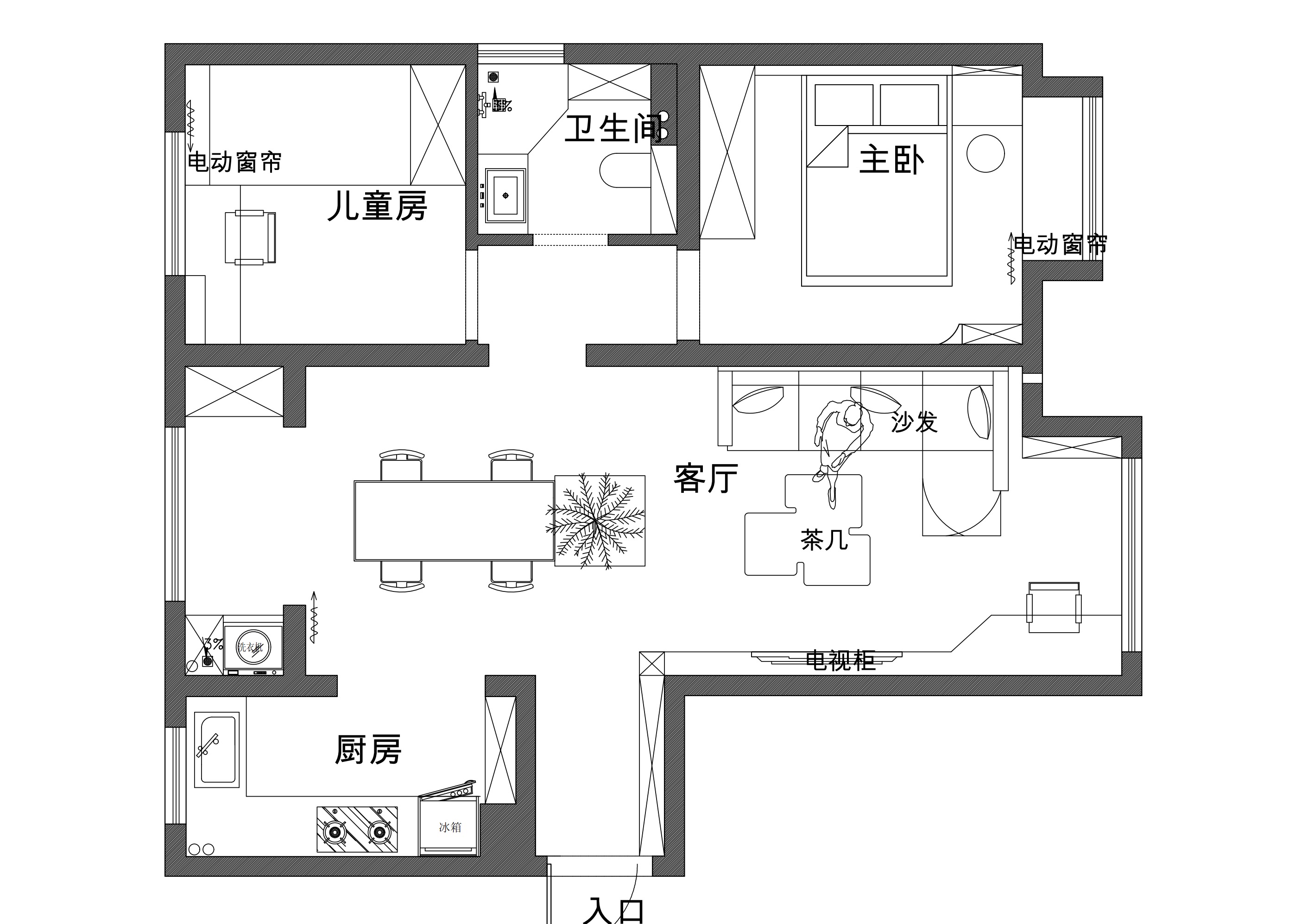 60平二居室户型图