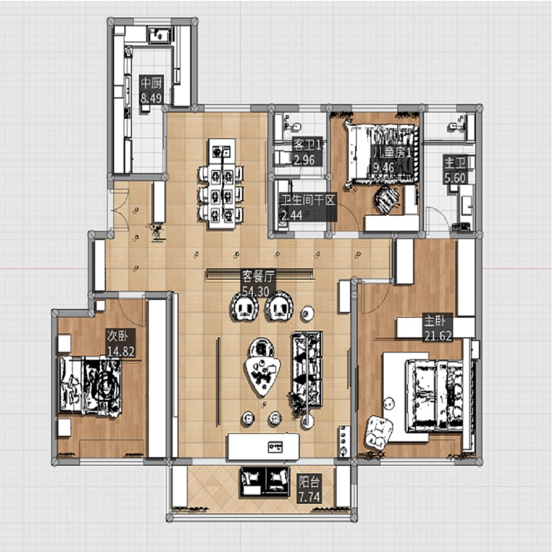 160平四居室户型图