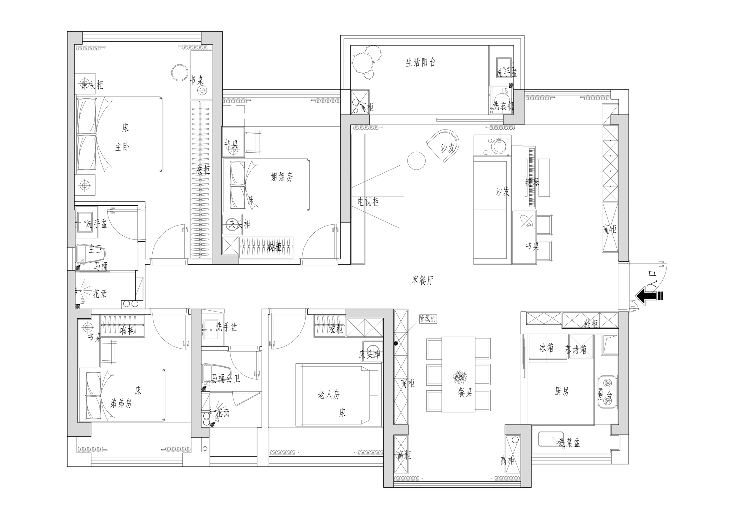 133平四居室户型图