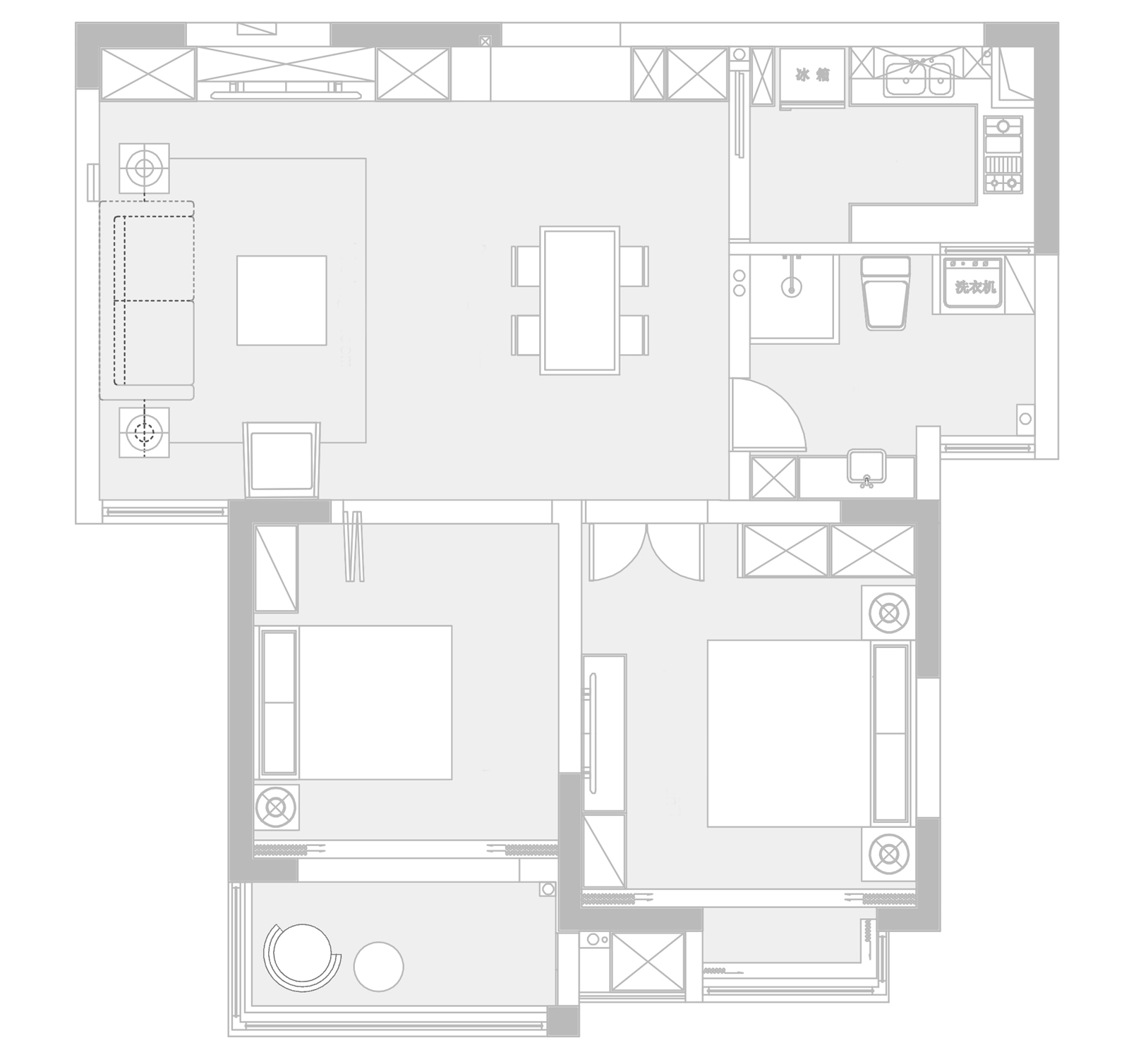 88平二居室户型图