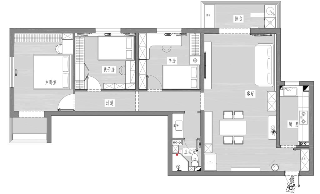 130平三居室户型图