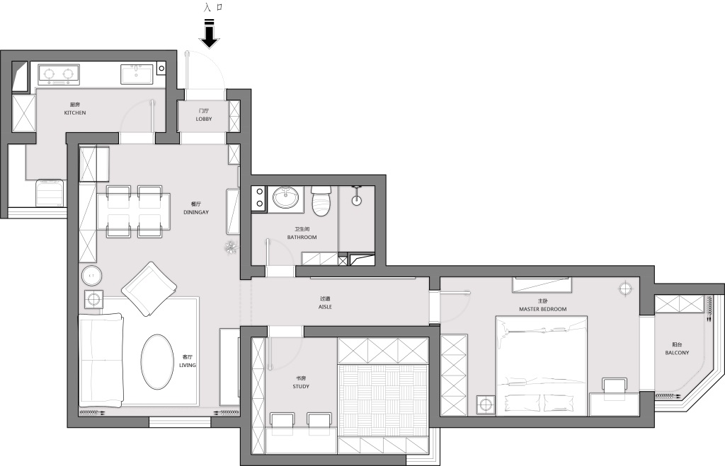 64平三居室户型图
