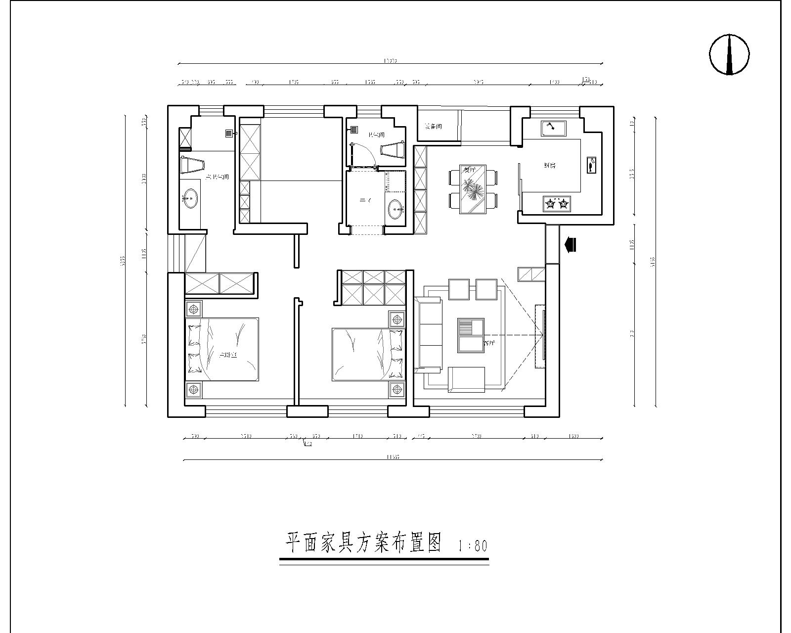 127平三居室户型图