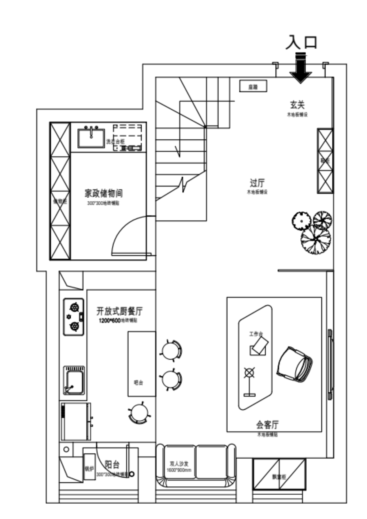 121平二居室户型图