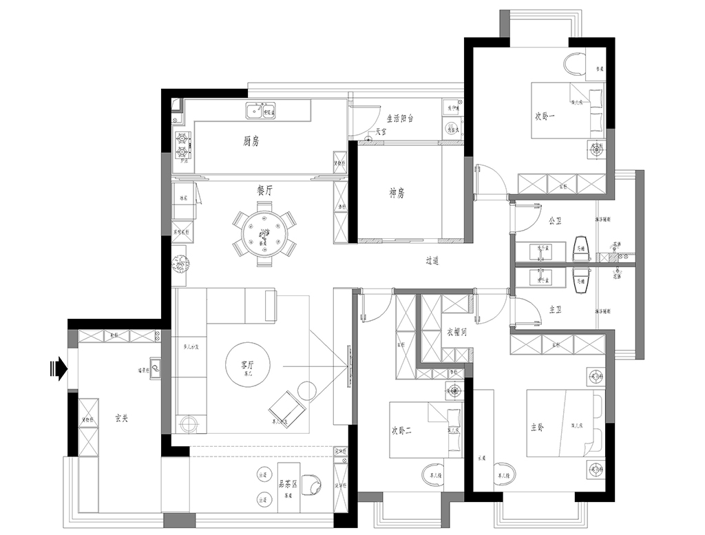 依云水岸168平方四室两厅丨新中式风格装修设计案例