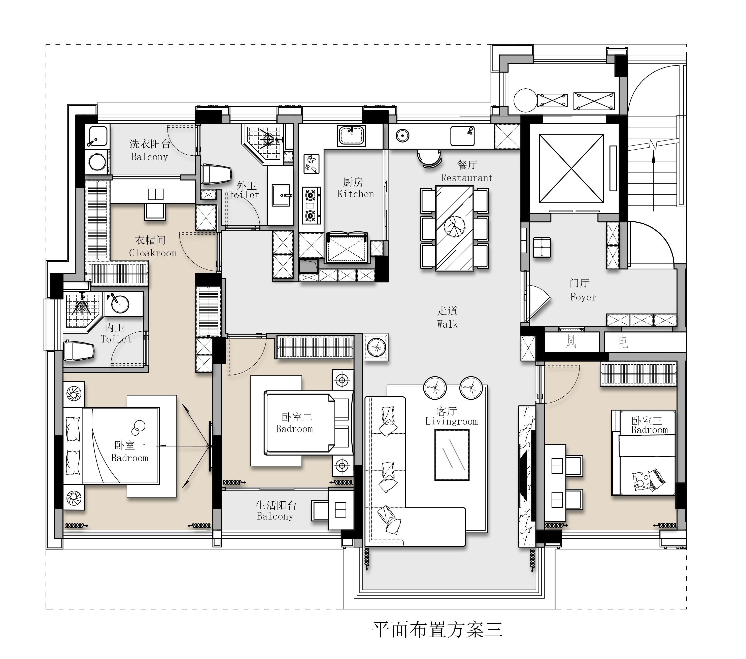 151平三居室户型图
