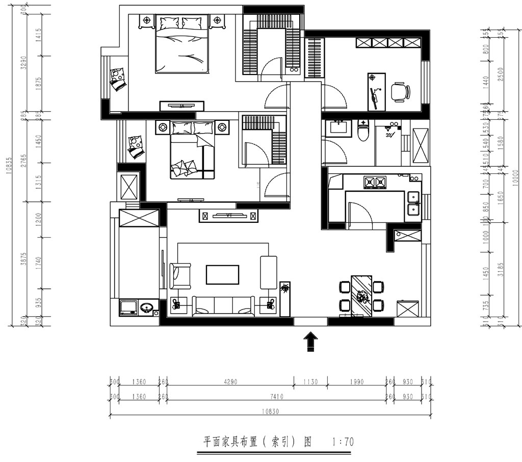 133平二居室户型图