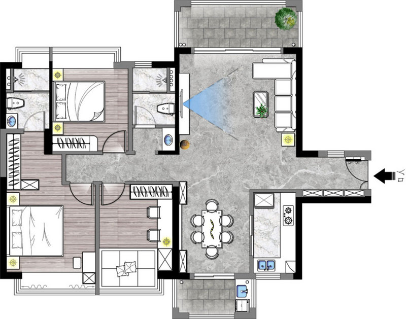 家和时代花园135㎡三居室户型解析 新中式装修案例