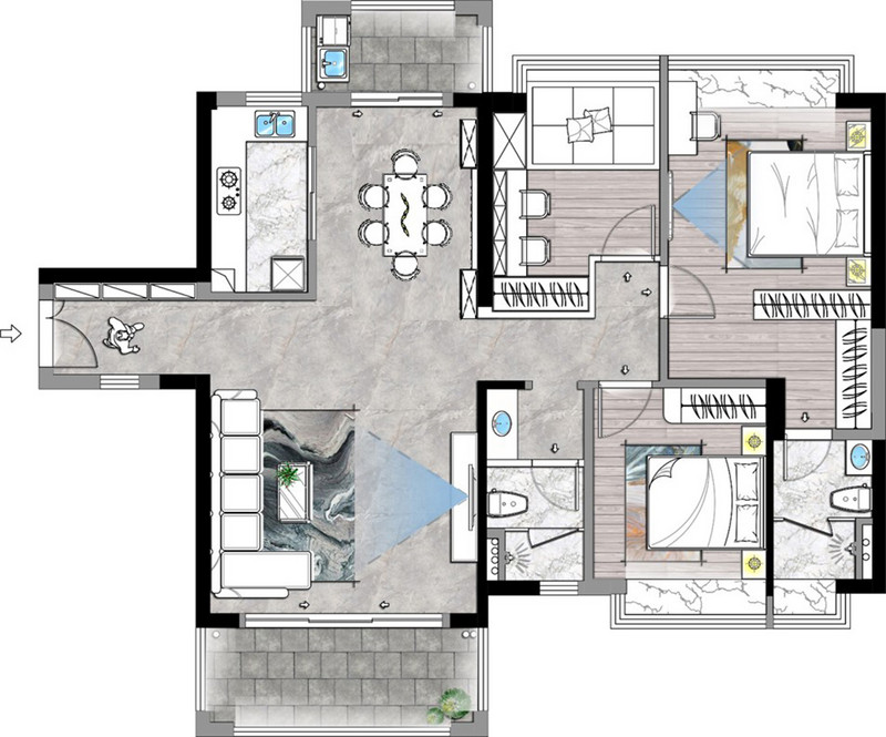 家和时代花园新中式装修案例 135㎡三居室户型解析