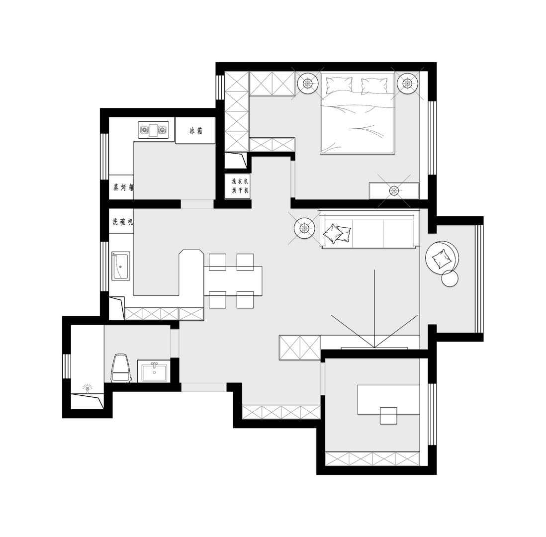 122平二居室户型图