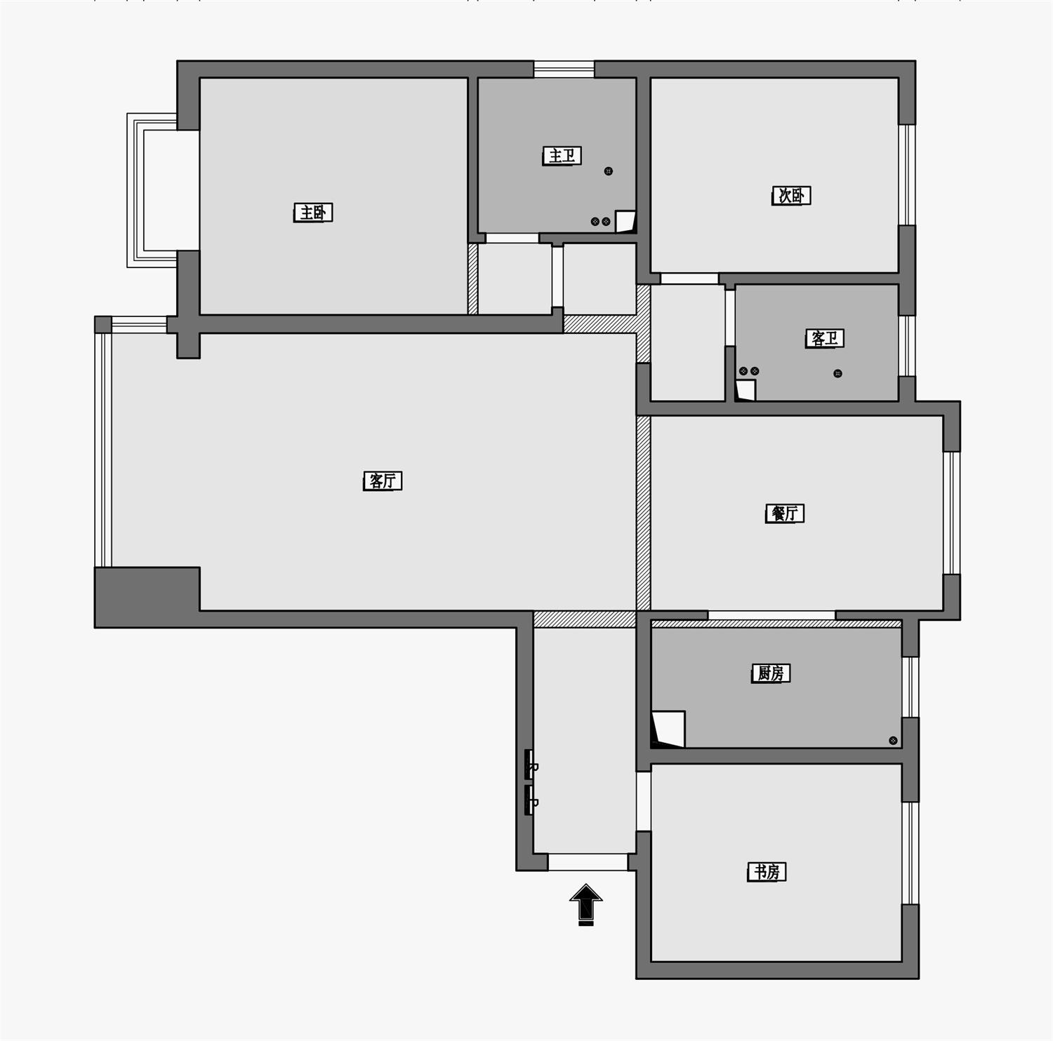 133平三居室户型图