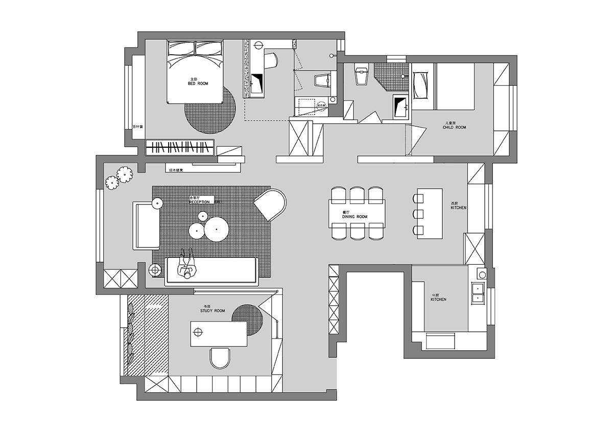 147平三居室户型图