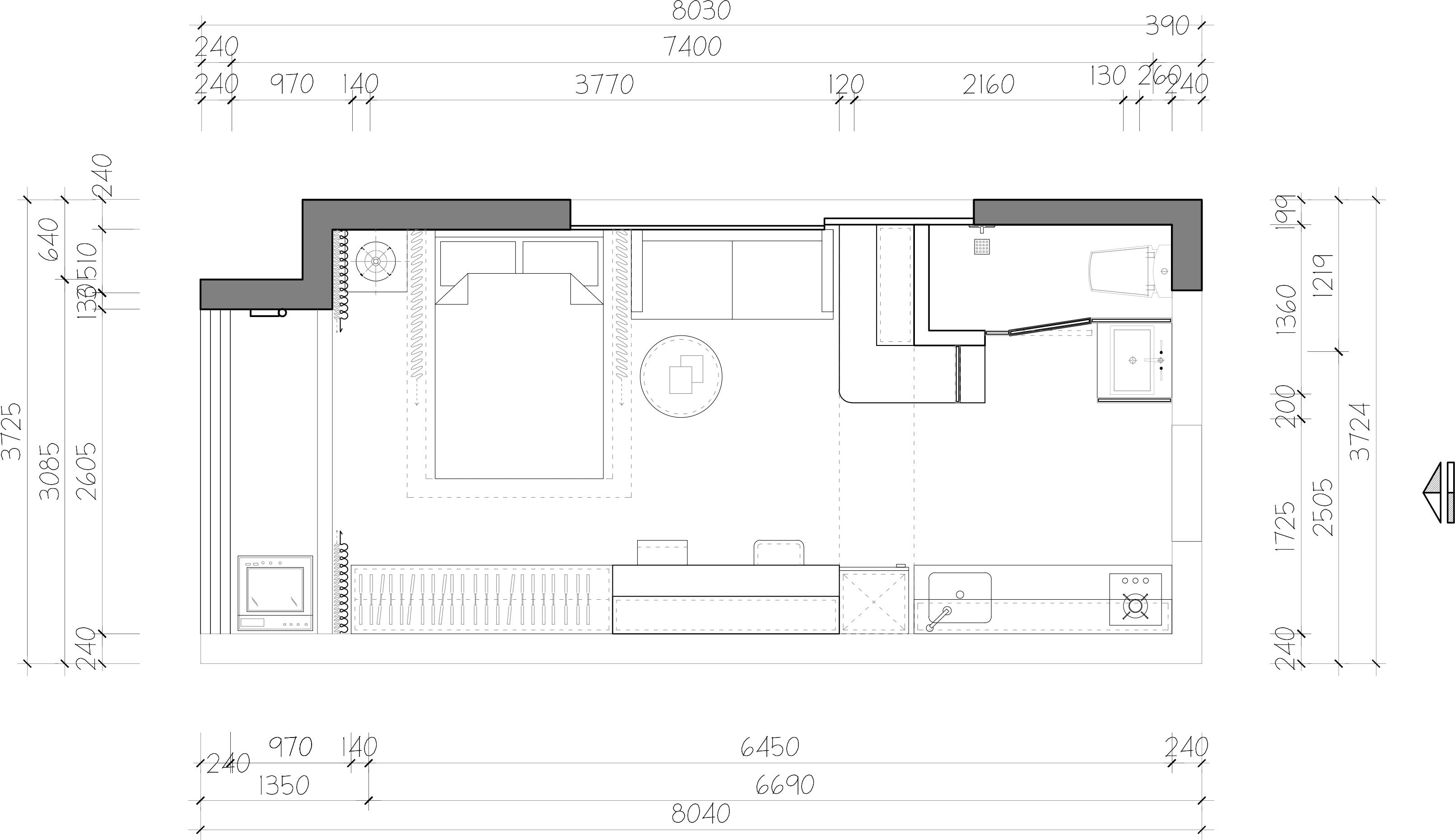 28平一居室户型图
