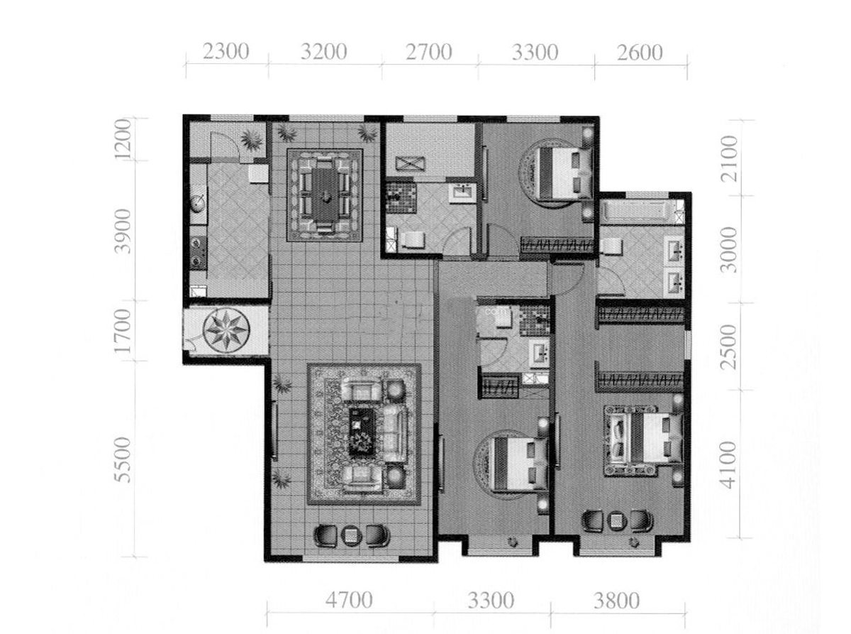 190平三居室户型图