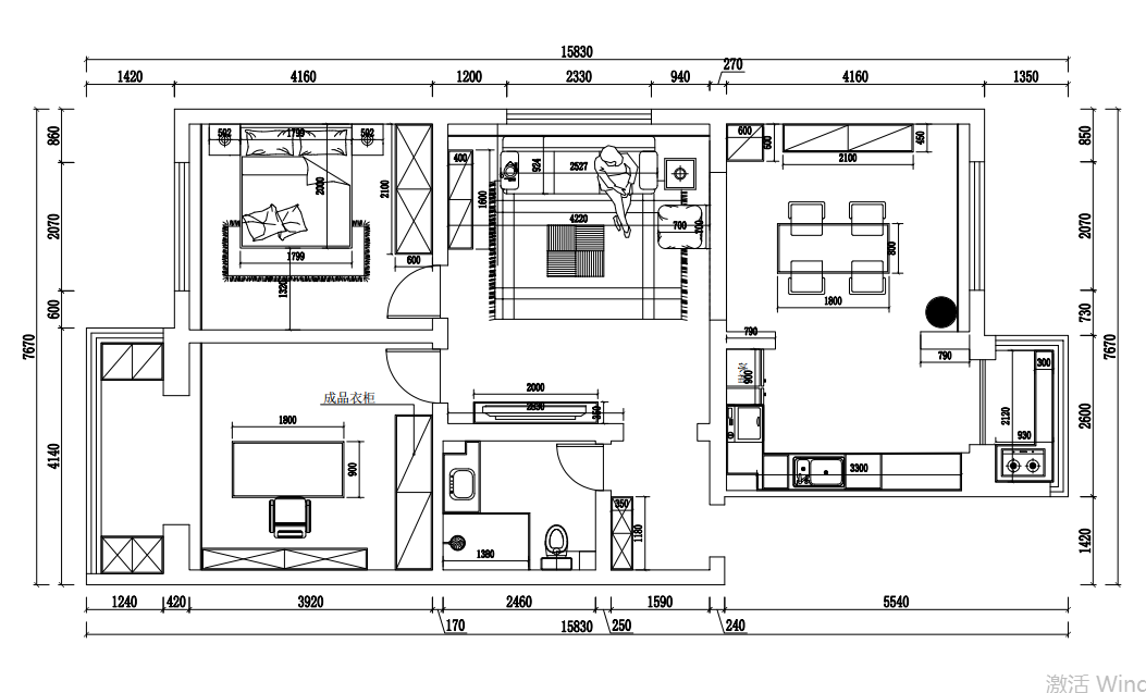 116平二居室户型图