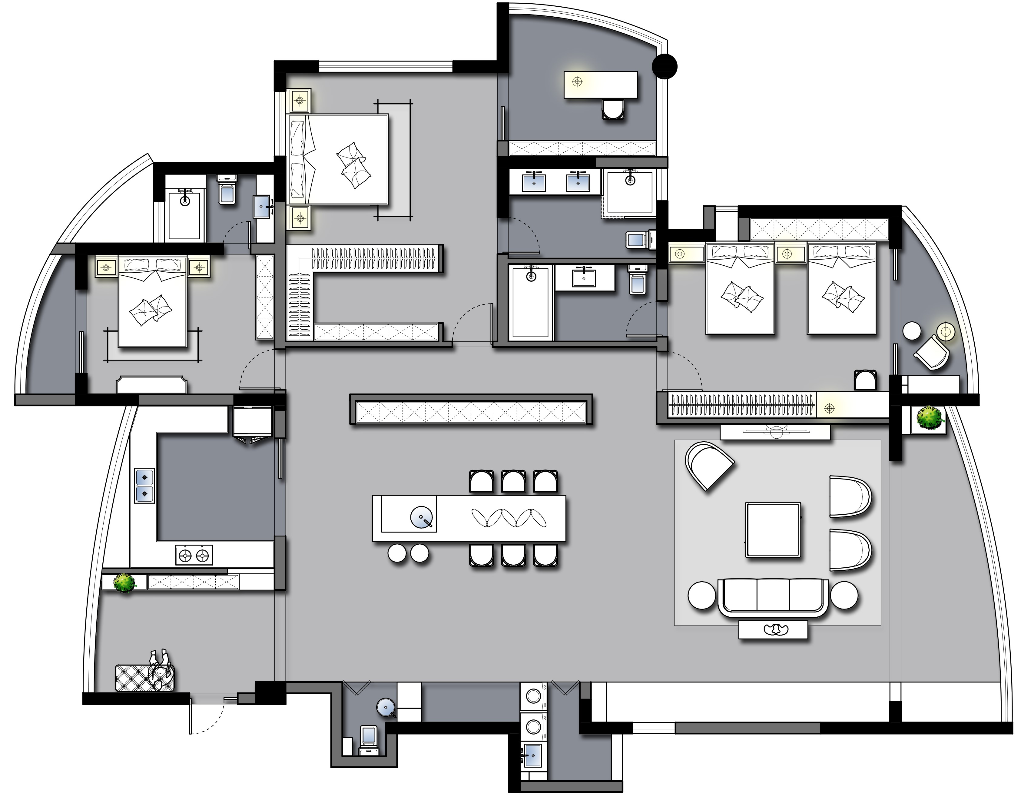230平三居室户型图