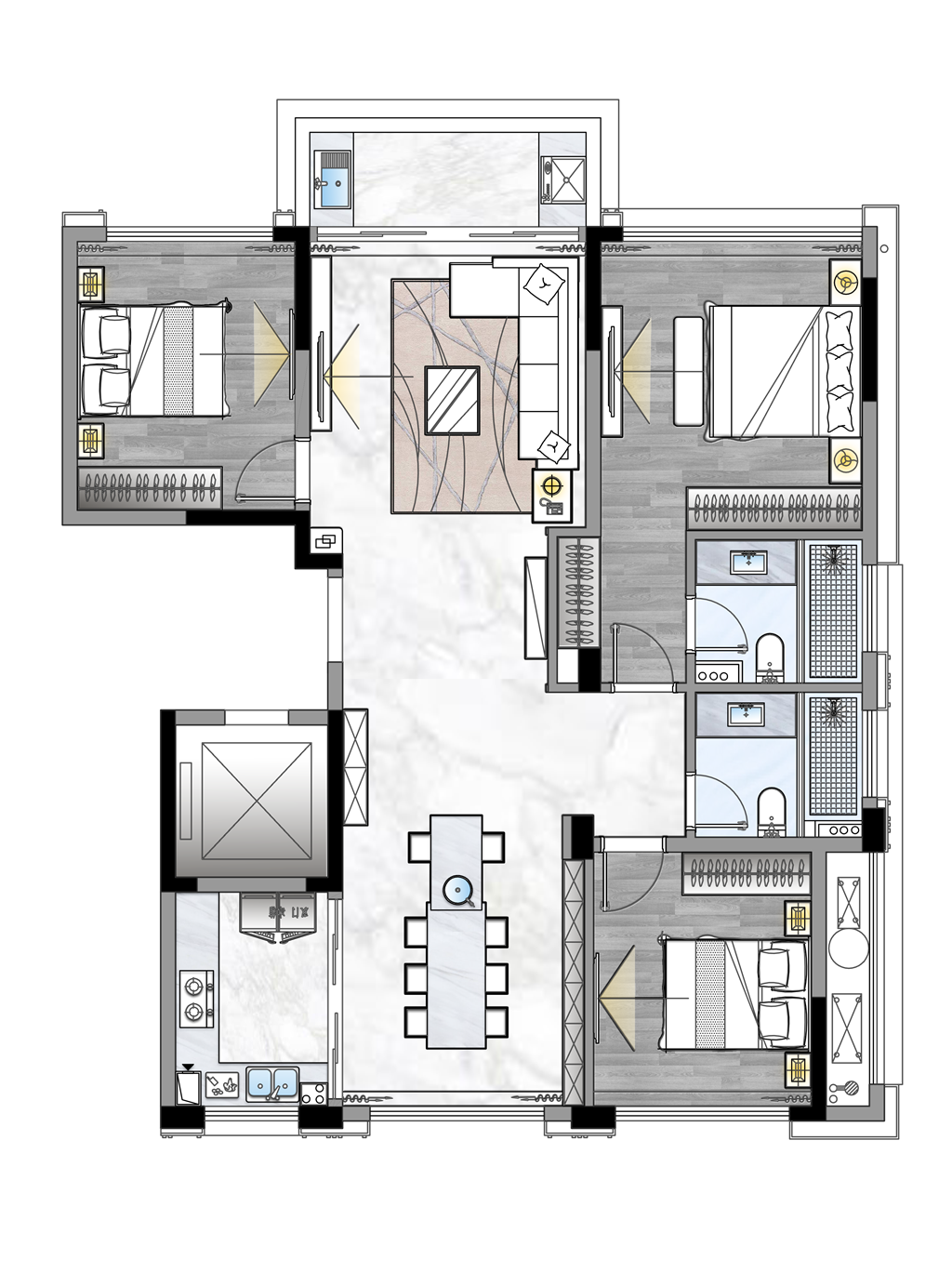 137平三居室户型图