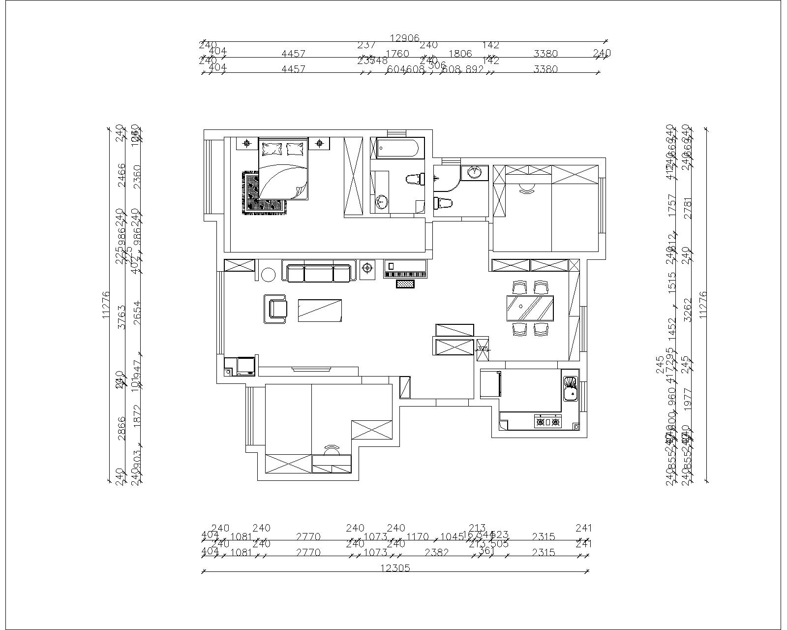 129平三居室户型图