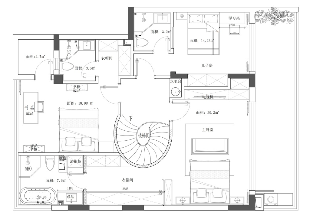 230平三居室户型图