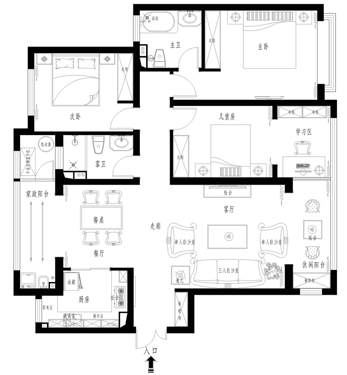 139平三居室户型图