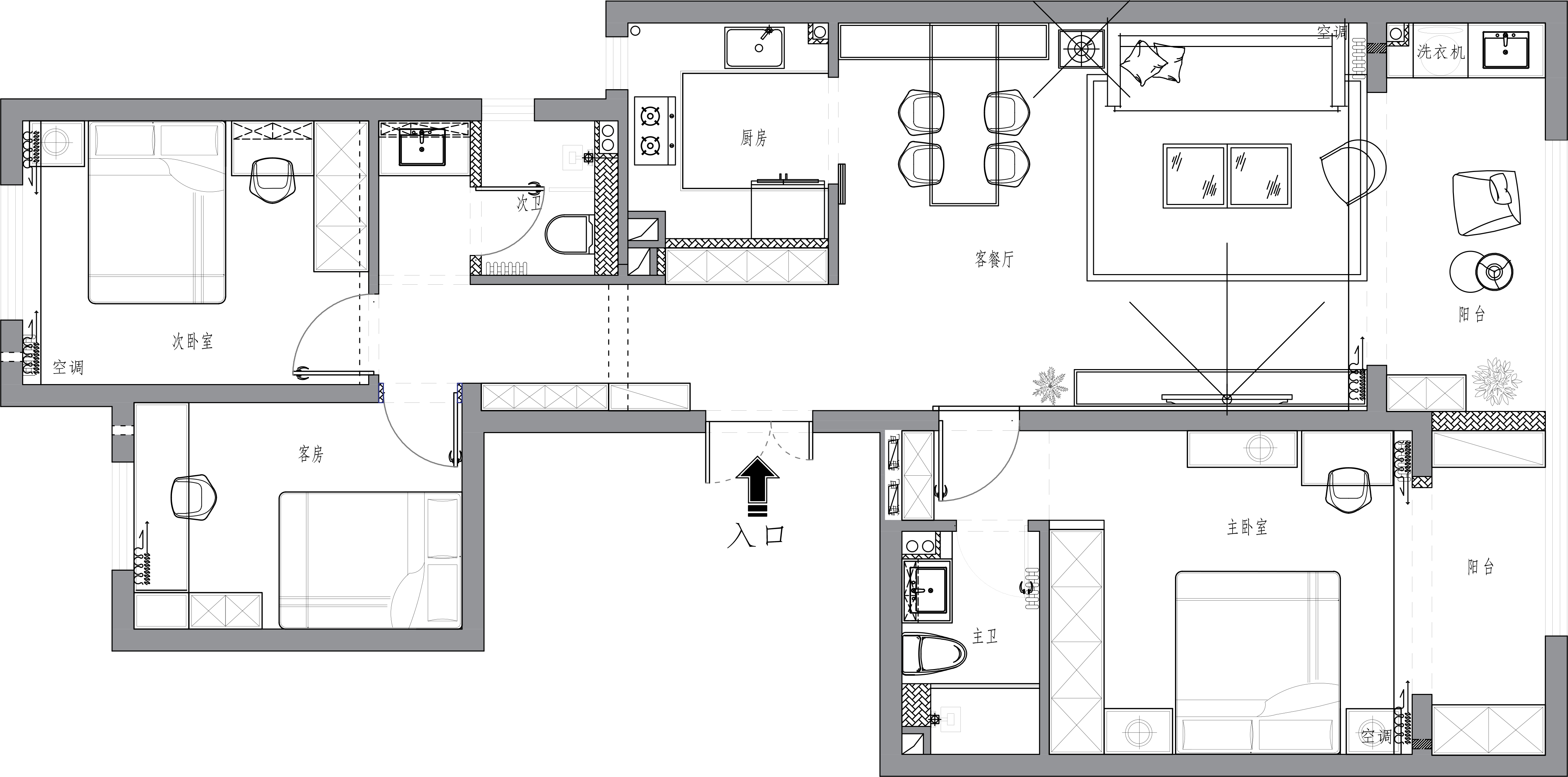 121平三居室户型图
