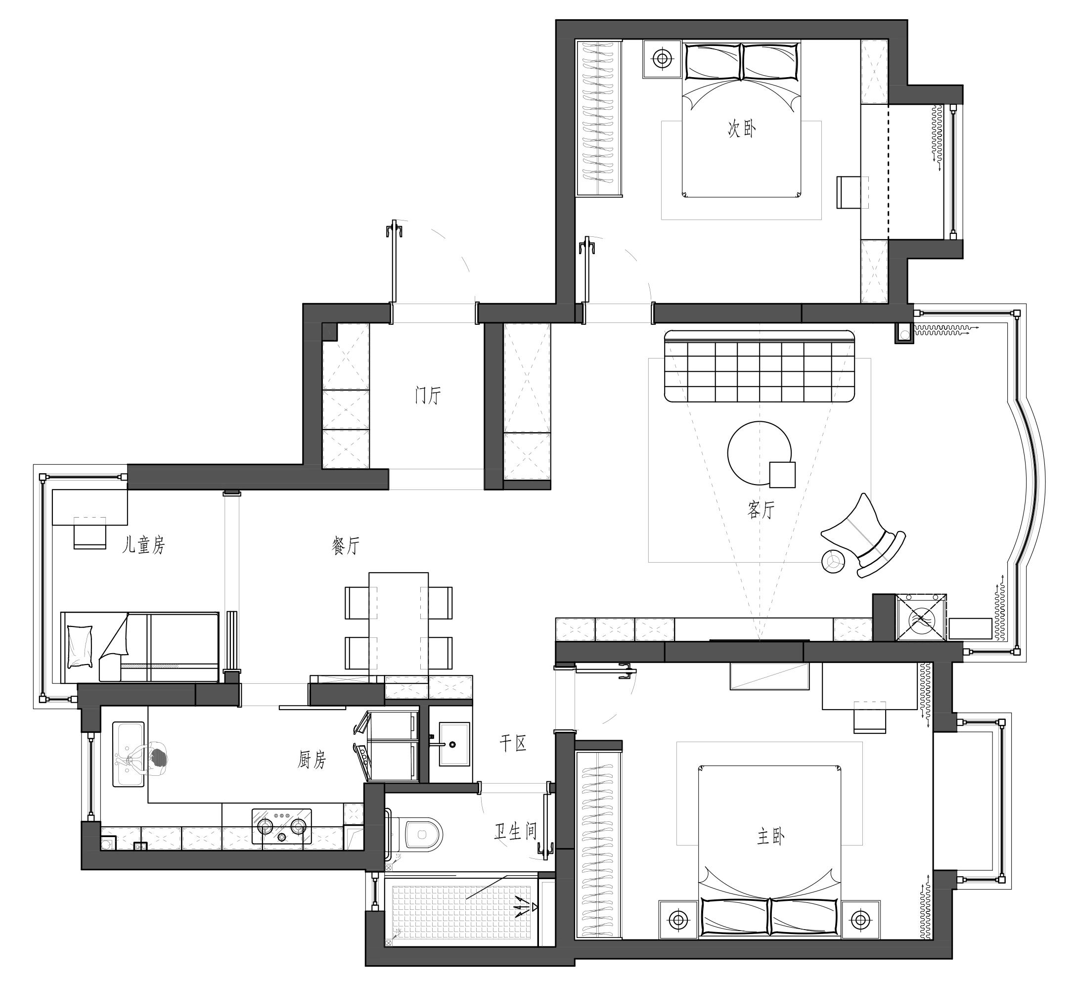 92平三居室户型图