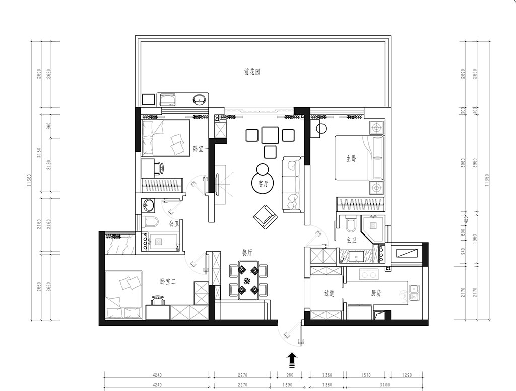 103平三居室户型图