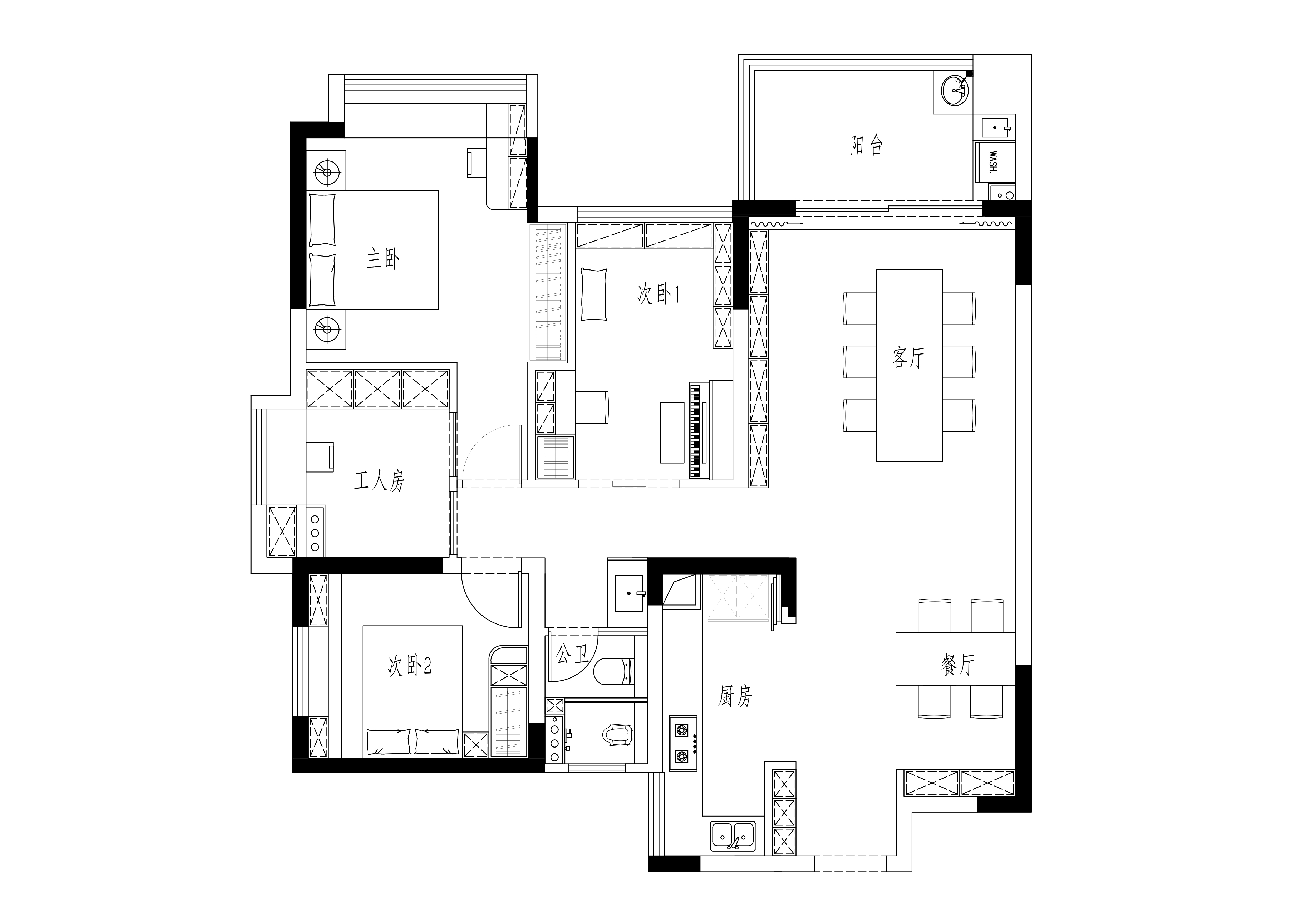 115平三居室户型图